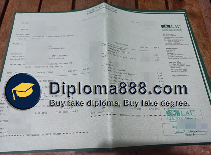 buy fake Lebanese American University transcript