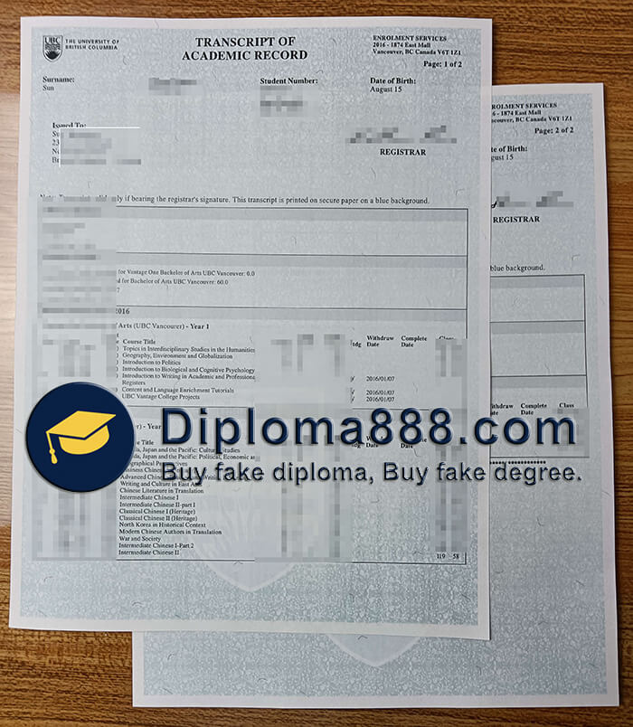 buy fake University of British Columbia transcript