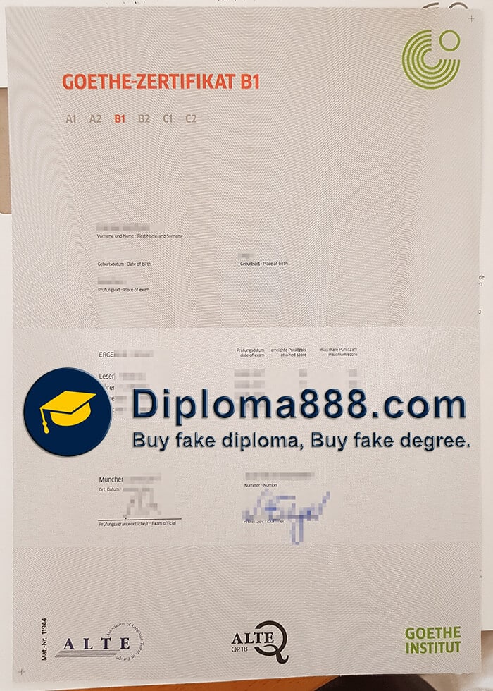 buy fake Goethe Zertifikat B1 certificate