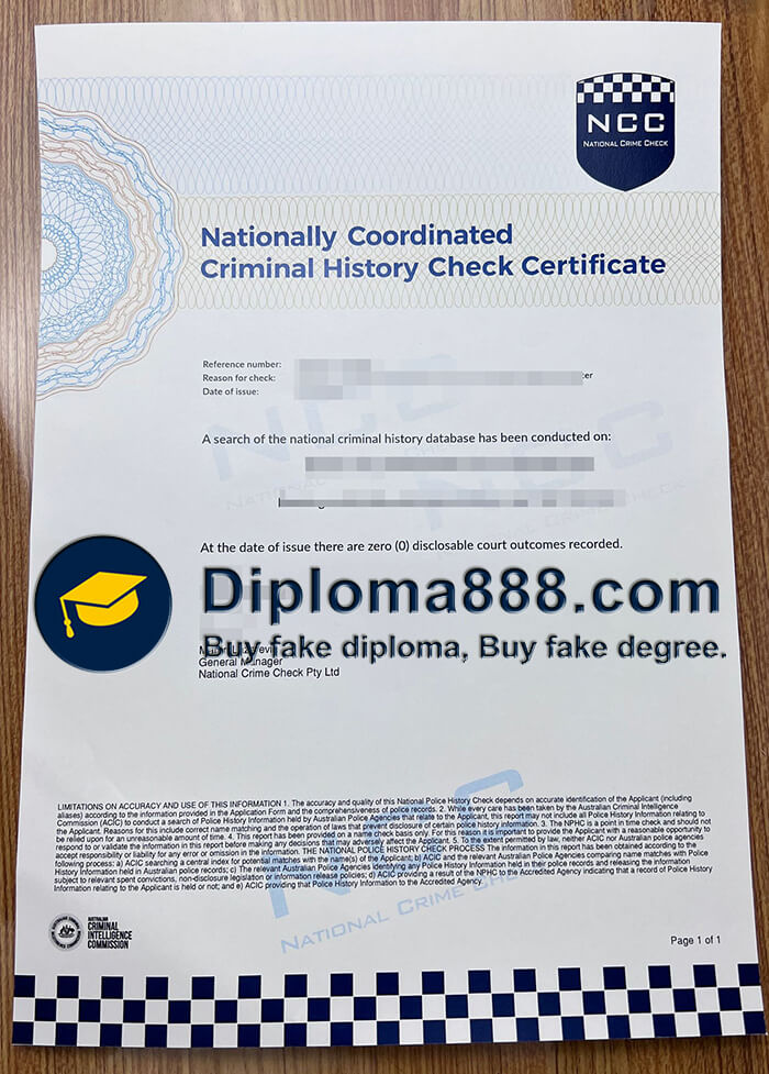 buy fake Nationally Coordinated Criminal History Check Certificate