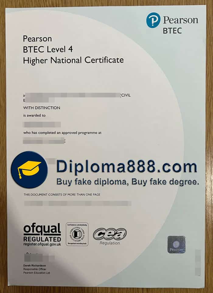 buy fake Pearson BTEC Level 4 Higher National Certificate
