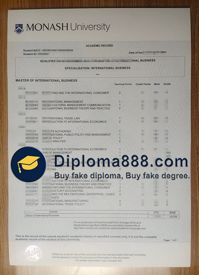 buy fake Monash University Academic transcript