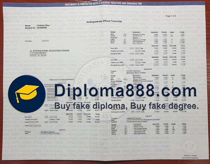 buy fake Pennsylvania State University transcript