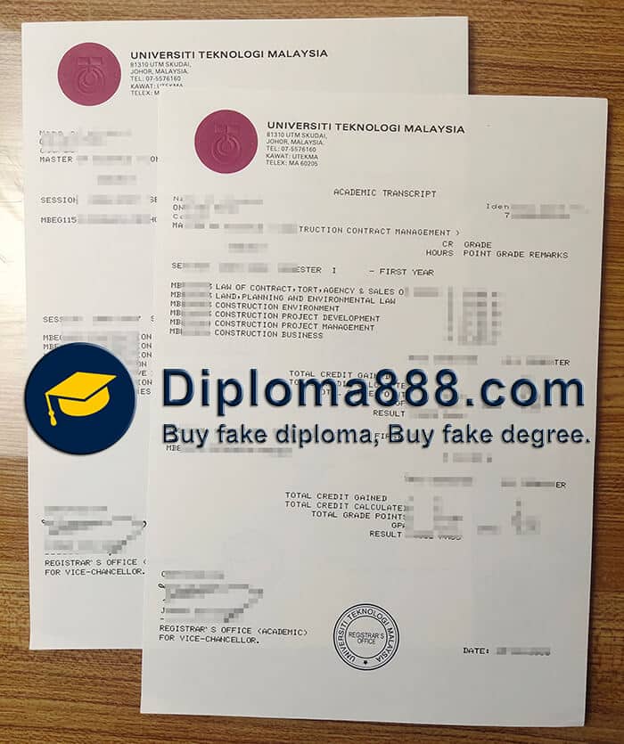 buy fake Universiti Teknologi Malaysia transcript
