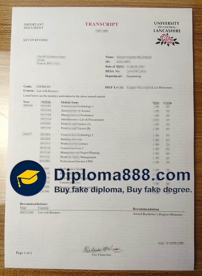 buy fake University of Central Lancashire transcript