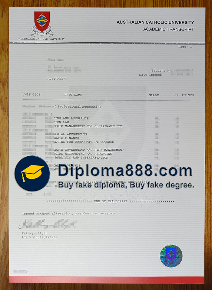 order fake Australia Catholic University Academic transcript