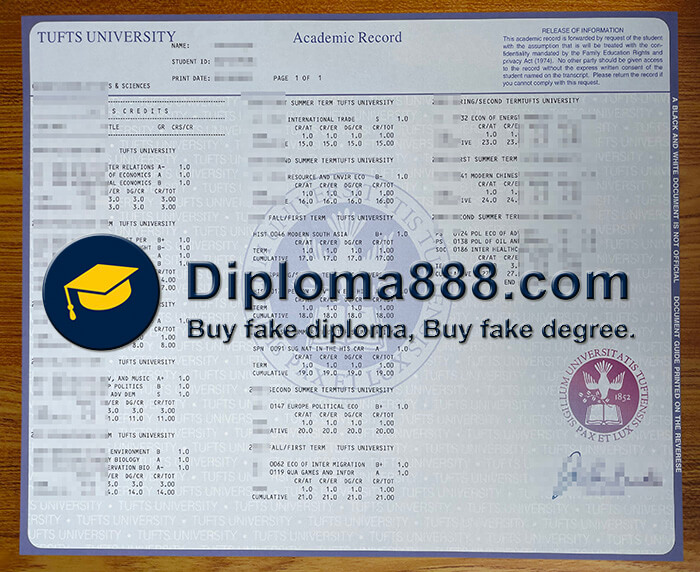 buy fake Tufts University transcript
