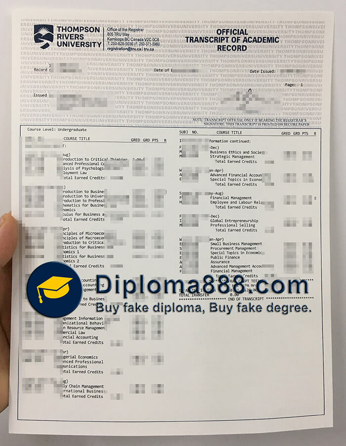 buy fake Thompson Rivers University transcript