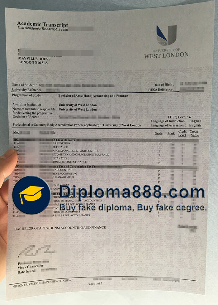 buy fake University of West London transcript