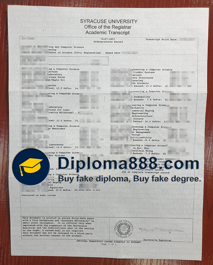 buy fake Syracuse University oAcademic transcript