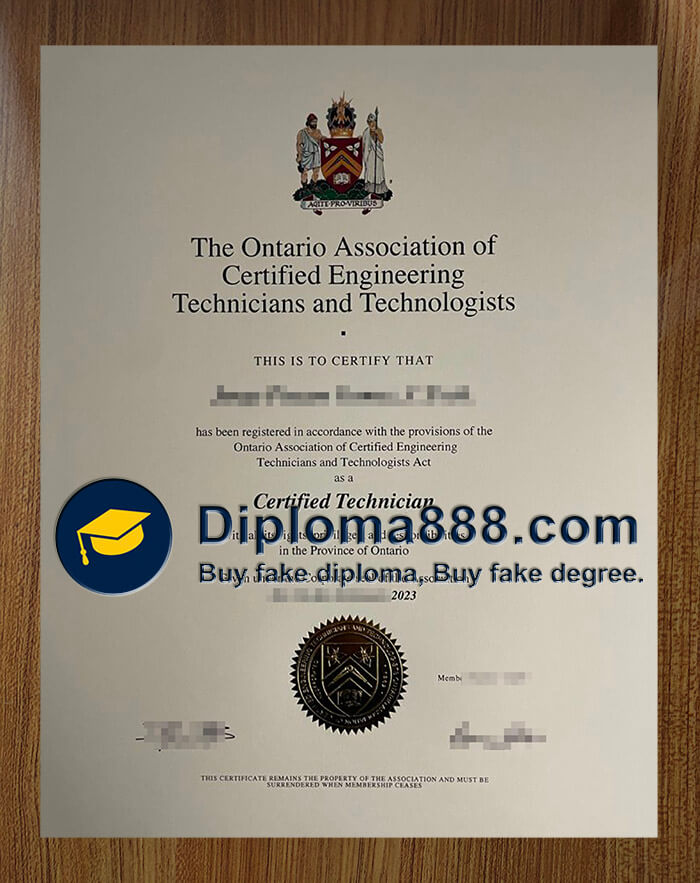 buy Ontario Association of Certified Engineering Technicians and Technologists certificate