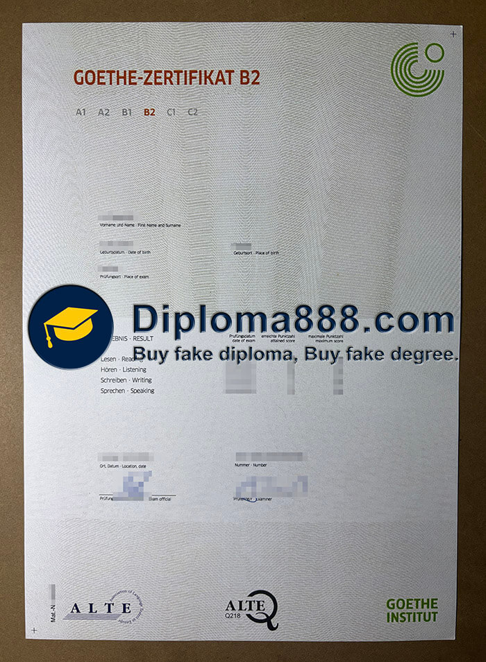 Goethe Zertifikat B2 certificate