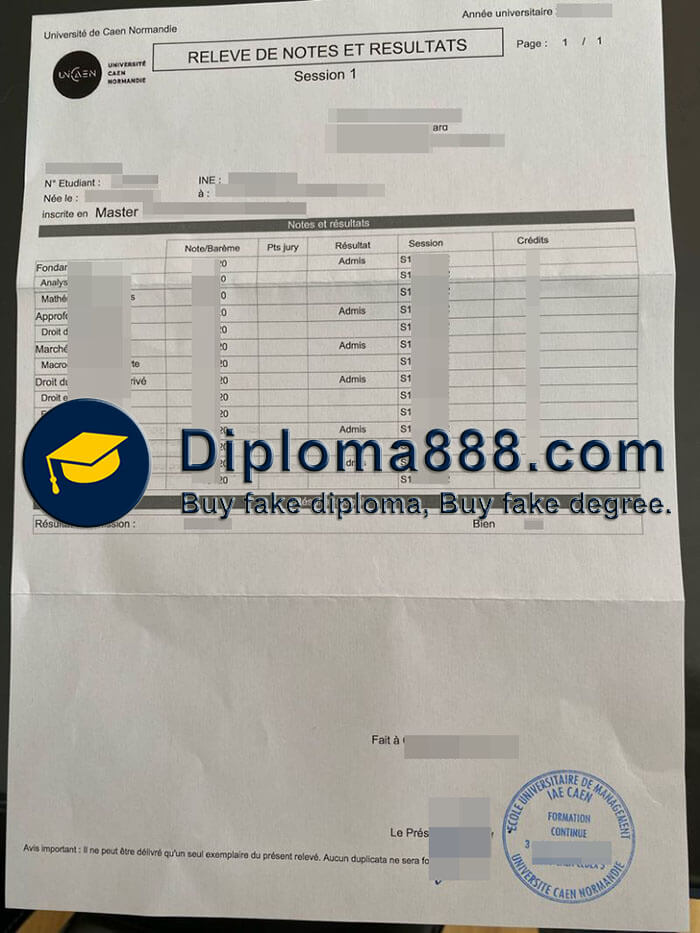 Diplôme de l'Université de Caen Normandie