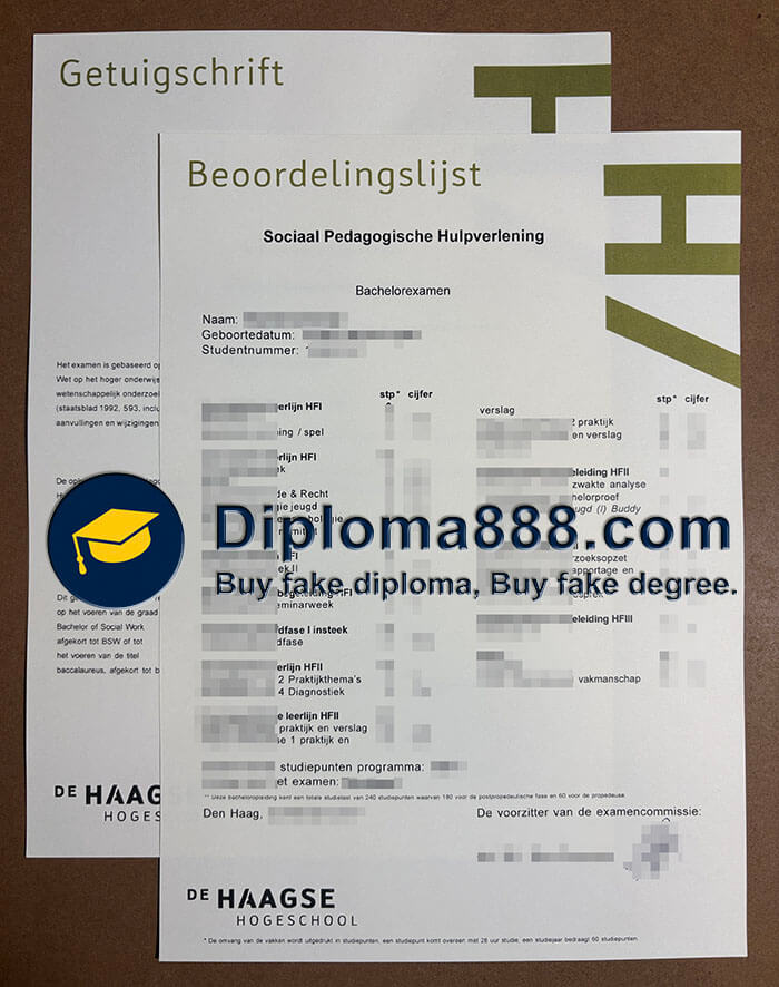 De Haagse Hogeschool Getuigschrift