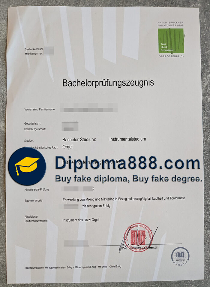 Anton Bruckner Privatuniversität Urkunde