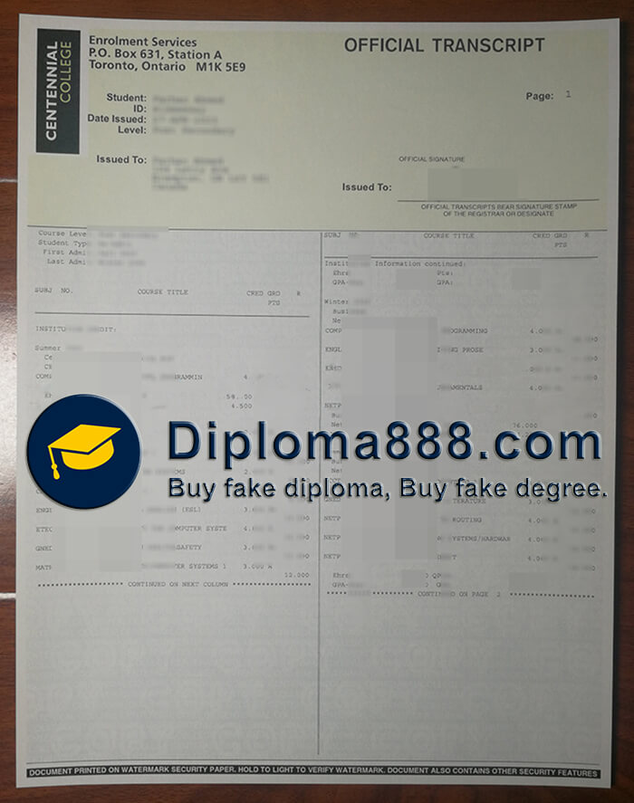 Centennial College diploma