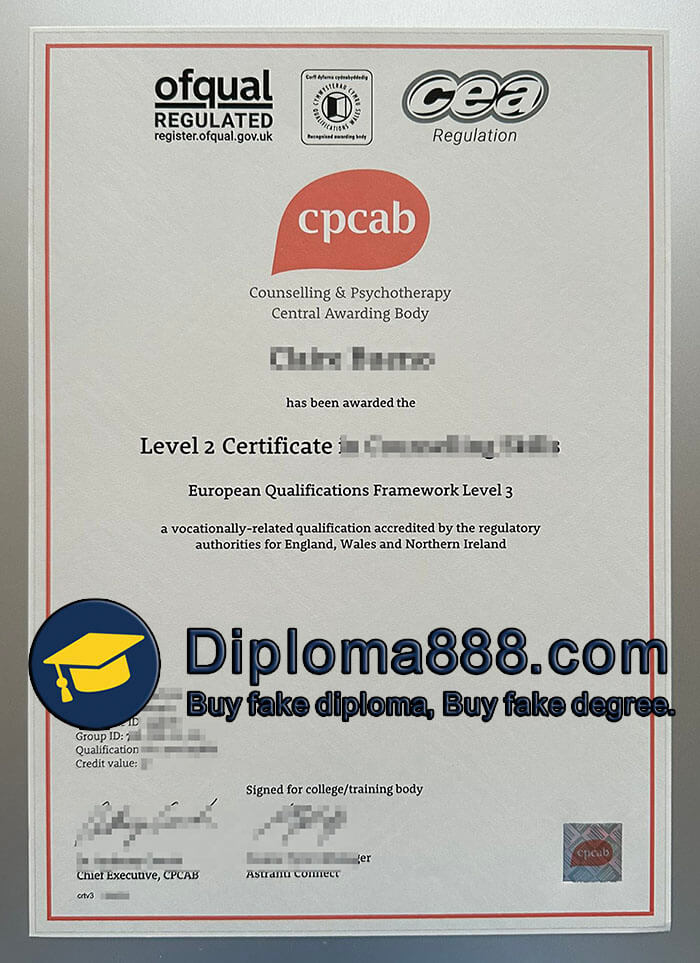Counselling Psychotherapy Central Awarding Body certificate